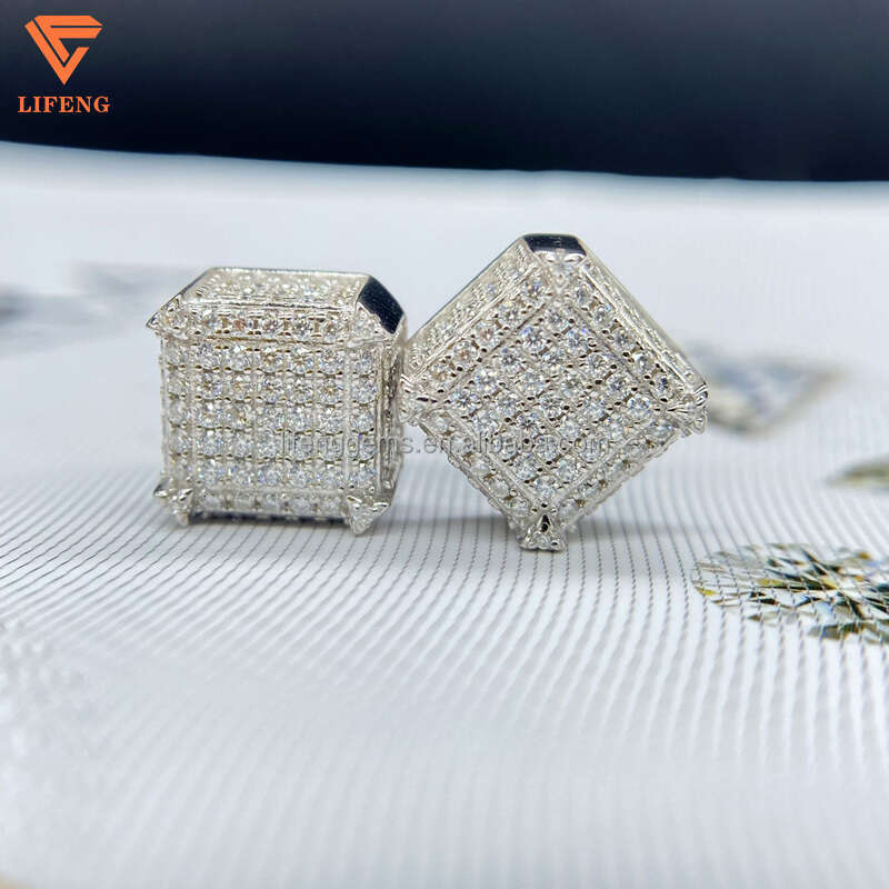 Fashion Jewelry Beautiful Fine Box Packaging Sterling Sliver Moissanite Earrings For Men Or Women