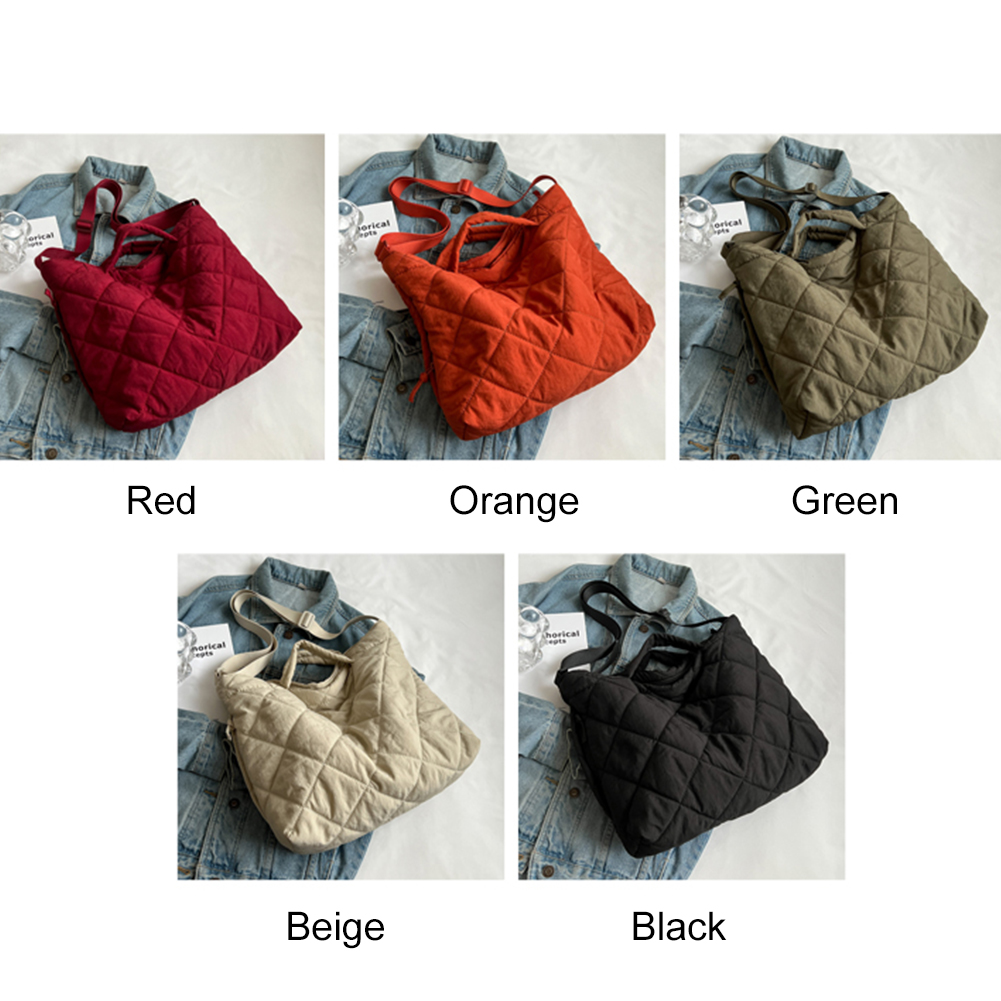 Quilted Crossbody Handbag Cotton Women Shoulder Messenger Bag Large Capacity Rhombus Pattern Solid Color Vintage Ladies Hand Bag