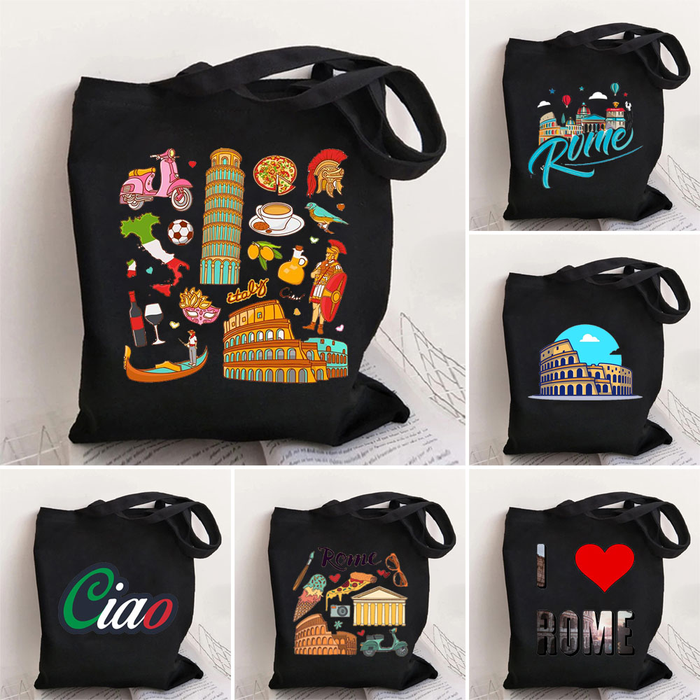Naples Italy Skyline Travel Souvenir Italian Flag Landmark Tote Bags Shopping Bag Canvas Reusable Summer Large Shoulder Handbags
