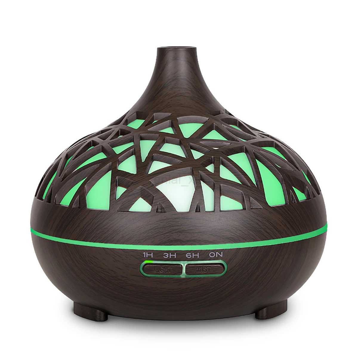 Humidifier Aromatherapy Essential Oil Diffuser Hollow Wood Grain Remote Control Ultrasonic Air Humidifier Cool with 7 Color LED Y240806