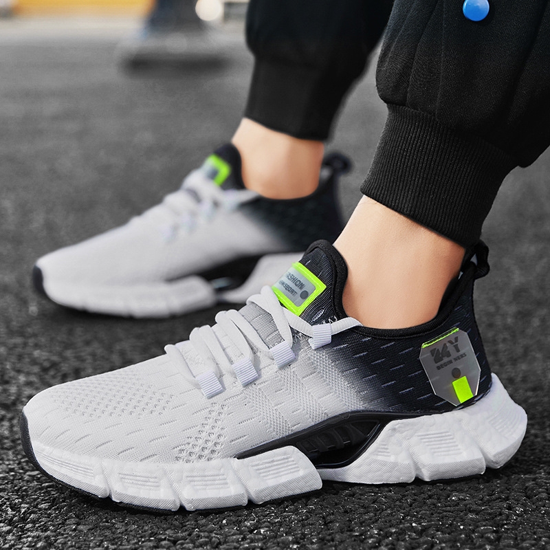 Flying woven running shoes popcorn soles spring and summer low-top mesh fabric fabric lightweight breathable sneakers fashion shoes