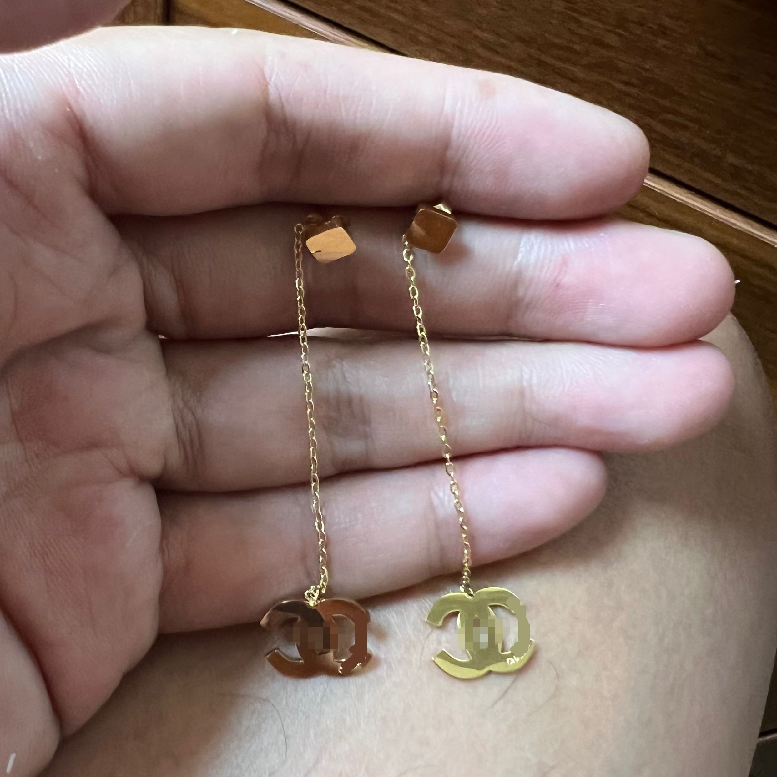 Elegant Luxury Original designer long thin letter C stud women girls 18K gold silver rose drop earrings 316L stainless steel wedding party jewelry wholesale