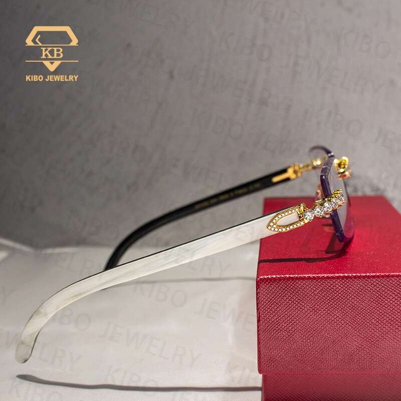 Pass Tester Buffalo Horn Cut Rimless Glasses VVS Moissanite Dia Iced Out Sunglasses For Men Women