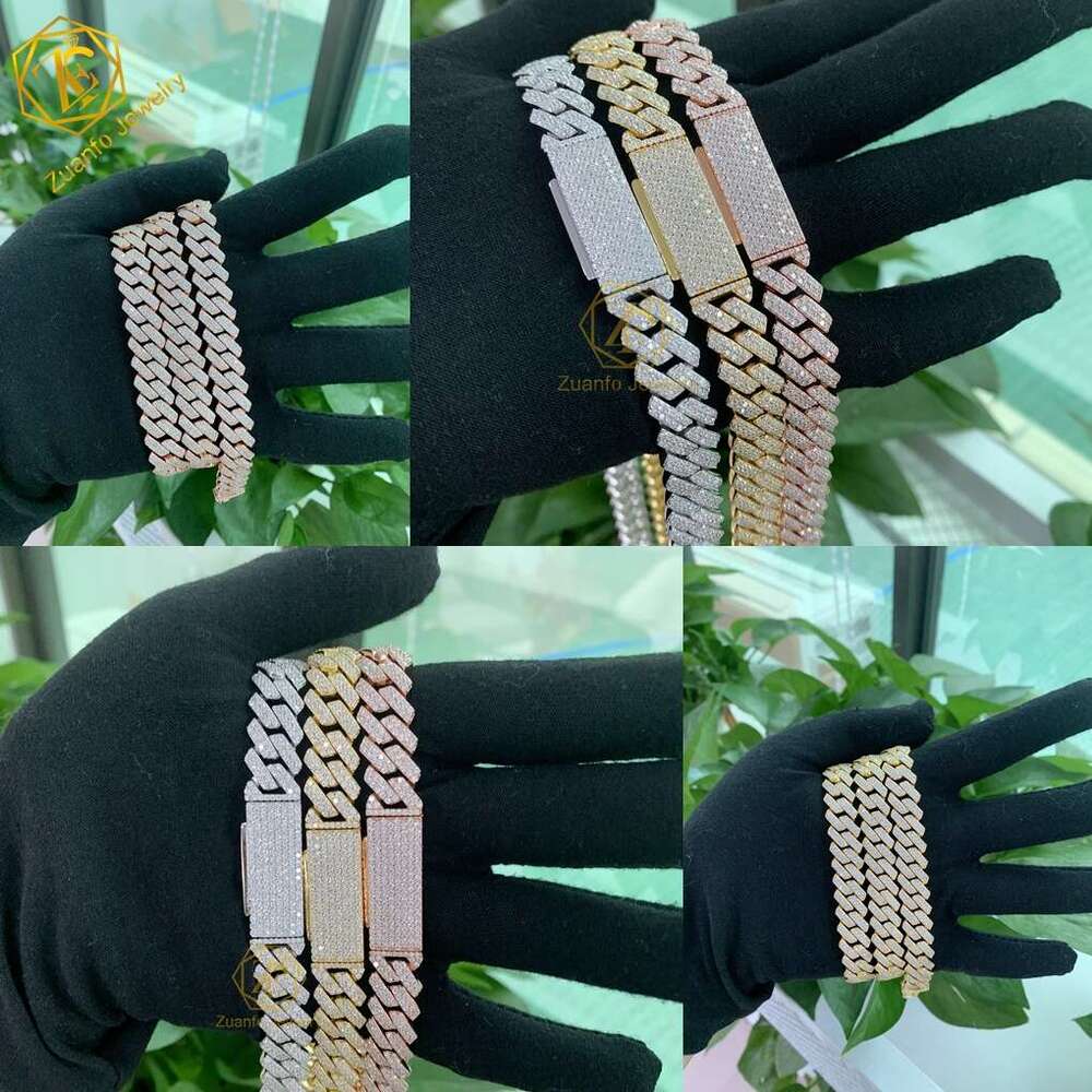 Factory Wholesale Drop Shipping VVS Moissanite Diamond Cuban Link Chain 10mm 12mm 13mm 15mm Hip Hop Necklace Men Jewelry