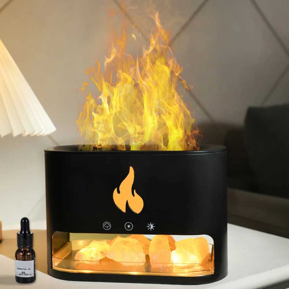 Fireplace Humidifier Crystal Salt Rock Fire Lamp Volcano Air Humidifier Flame Aroma Smell Device Essential Oil Diffuser for Home Y240806