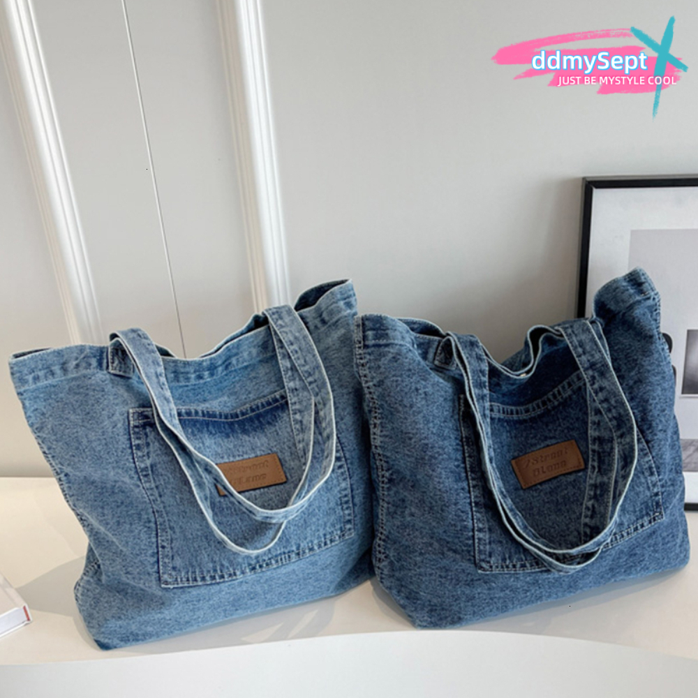 Women Shoulder Large Capacity Denim Tote Solid Color Clutch Simple Female Commuter Handbag Crossbody Bag H7.3#27 ddmySept