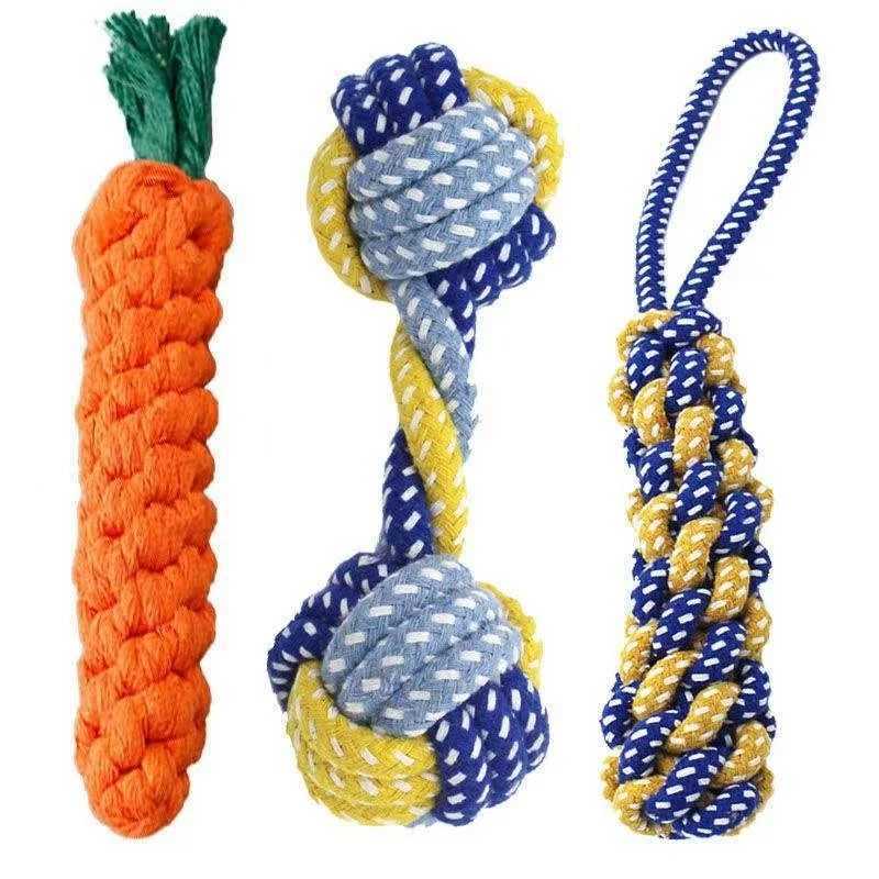 High Quality 1 dog toy carrot knot ball cotton rope dumbbell puppy cleaning teeth chewing toy durable weaving bite resistant pet supplies T2504012