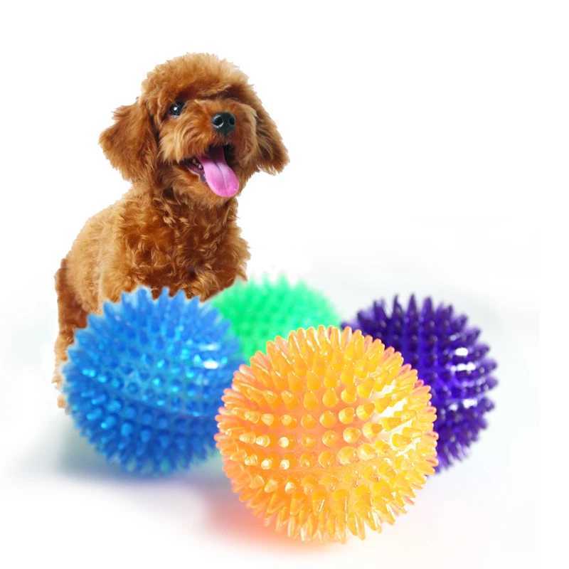High Quality Pet dog toys cats puppies sound toys polka squeeze teeth cleaning balls TPR training pet teeth chewing toys spike ball accessories T25040