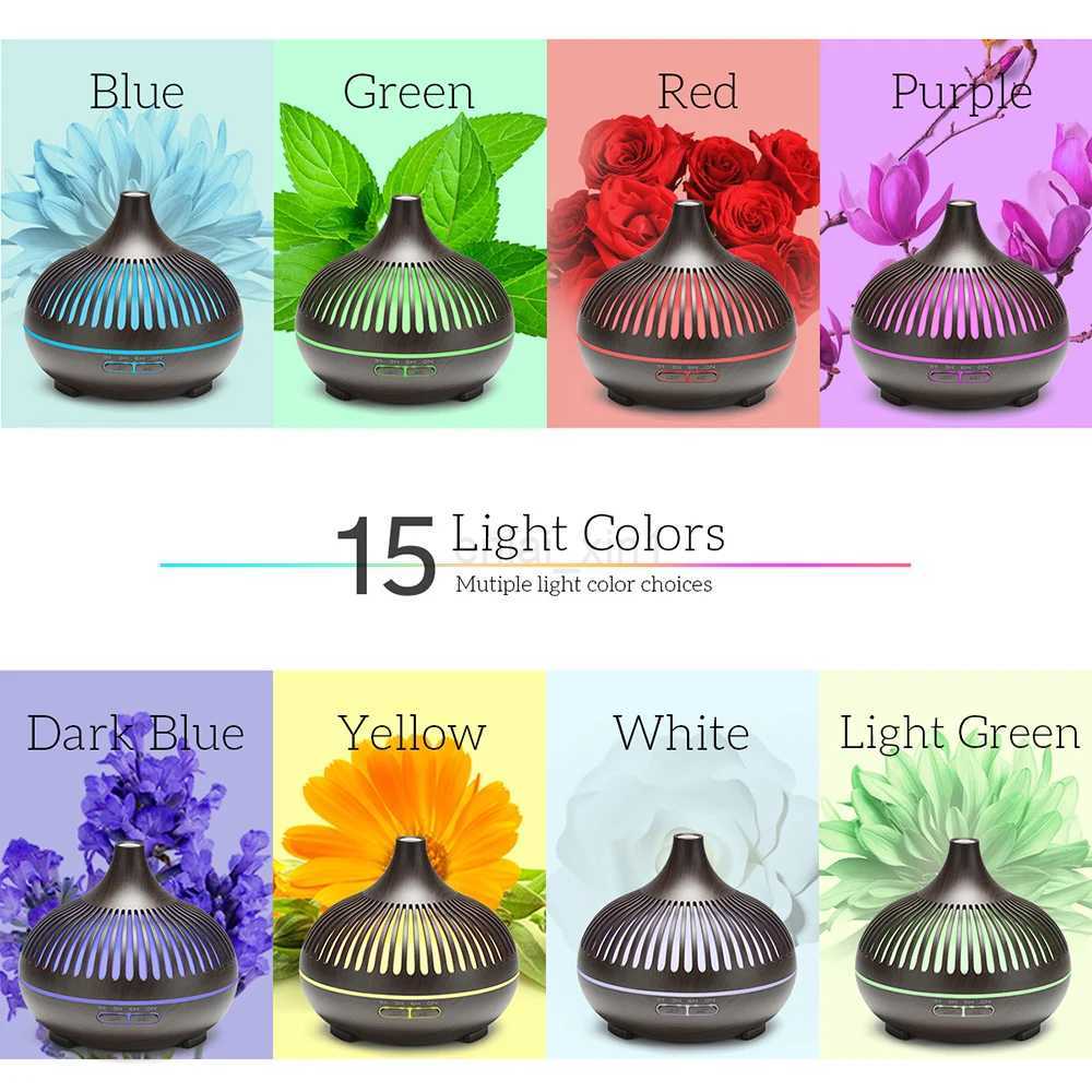 500ML Aromatherapy Essential Oil Diffuser Wood Grain Remote Control Ultrasonic Air Humidifier Cool with 7 Color LED Lights Y240806