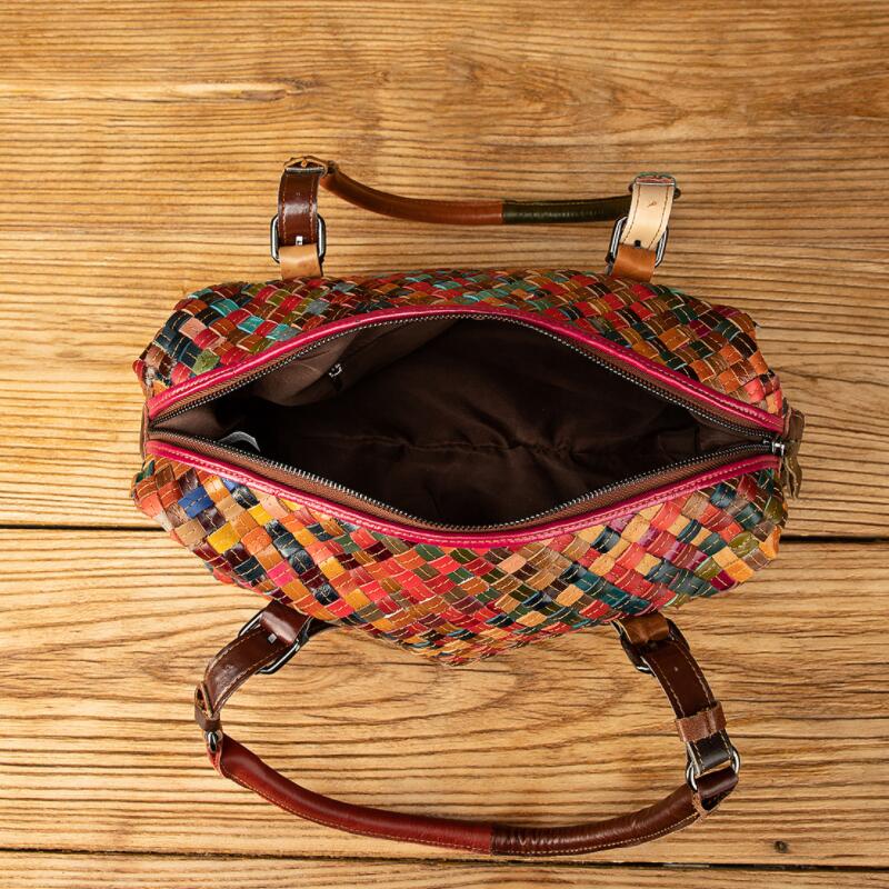 LOMANTINA New Knitting Genuine Leather Adjustable Straps Tote For Lady Travel Purses And Handbags Women's fashion Boston Bags