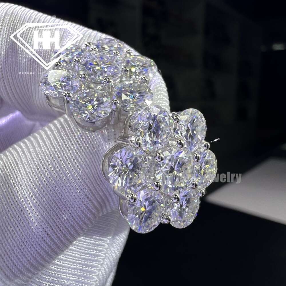Gold Mossanite Studs Screw Back Solid Sier 15mm 5.8ctw VVS1 Round Cut Cluster wer Moissanite Dia Stud Earrings