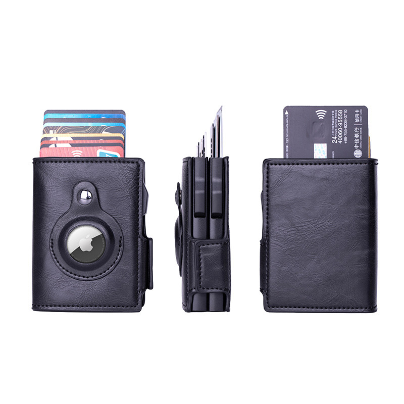 YKOSM Airtag Card Bag Double Aluminum Box Men RFID Blocking ID Credit Card Holder Luxury PU Leather Purse With Airtags Case