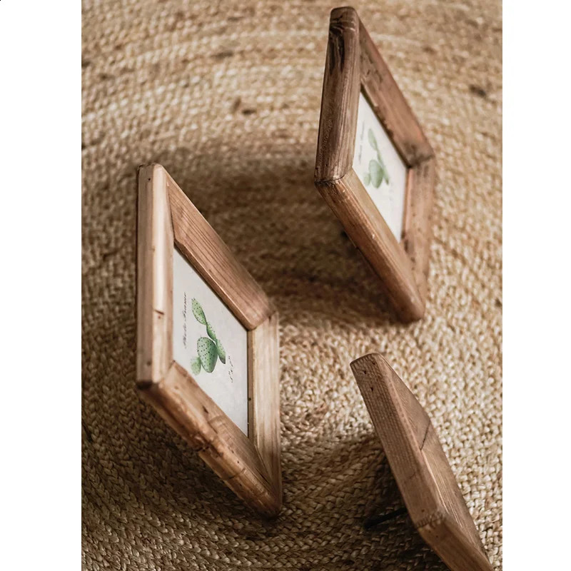 Rustic Retro Style Po For Tabletop Home Decoration Handmade with Natural Brown Pine Wooden Picture Frame 240802 H260306