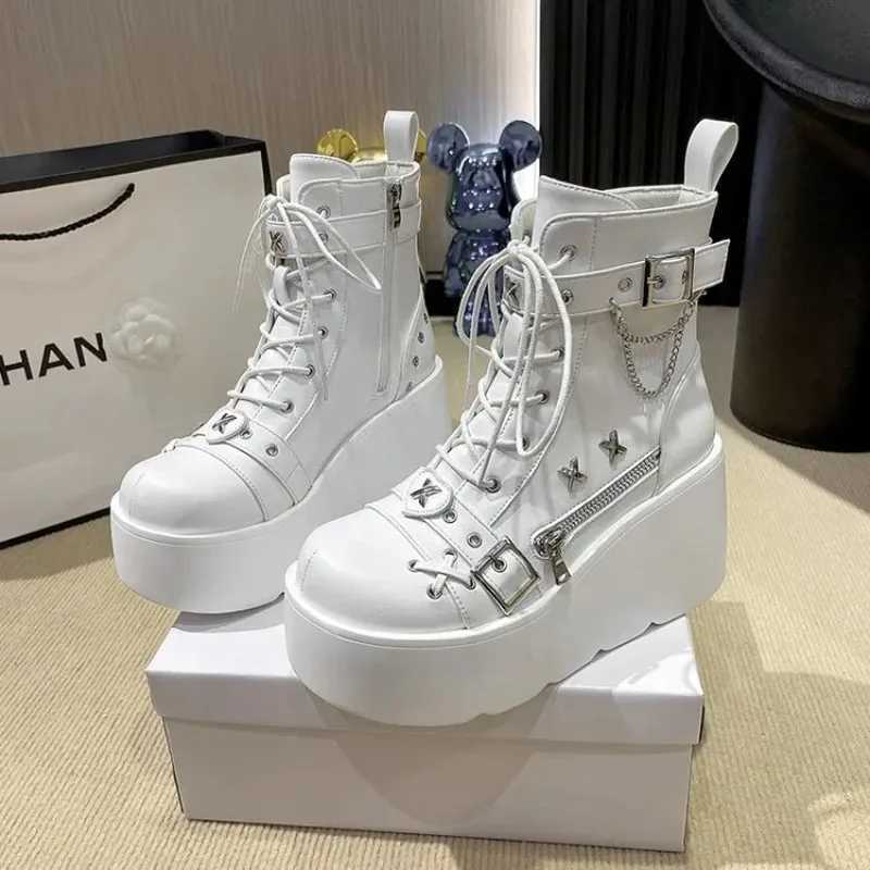New Gothic Style Platform Vampire Cosplay Women Mid-calf Boots 2024 Winter Wedges Comfy Women Motorcycle Boots ShoesCI24801