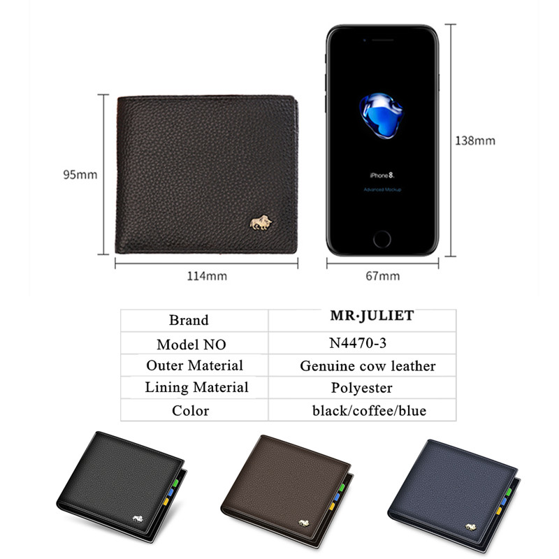 MR.JULIET Men's Wallet Long Short Leather Youth Leather Fashion Multi-Card Horizontal Wallet Card Holder