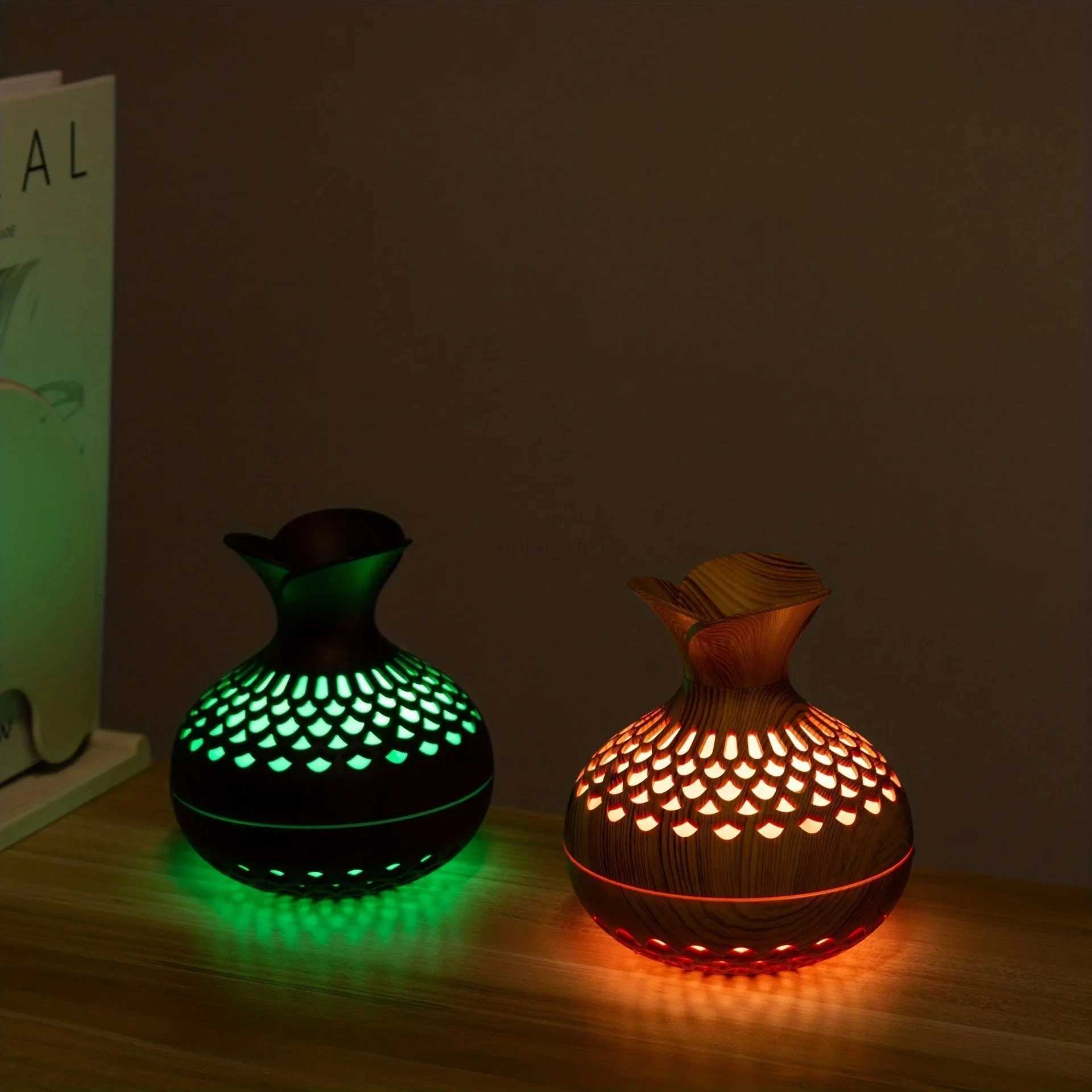 300ml Wooden Vase Colorful Light Cool Mist Humidifier Aromatherapy Oil Diffuser Usb Mini Air Humidificador Y240806