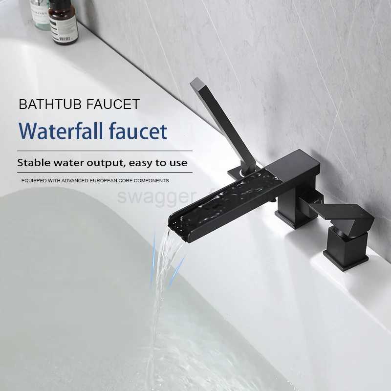 Bathtub Faucet Deck Mount 3PCS Waterfall Bathtub Faucet Single Handle Handheld Tub Mixer Taps Widespread Tub Sink TapXJ240803