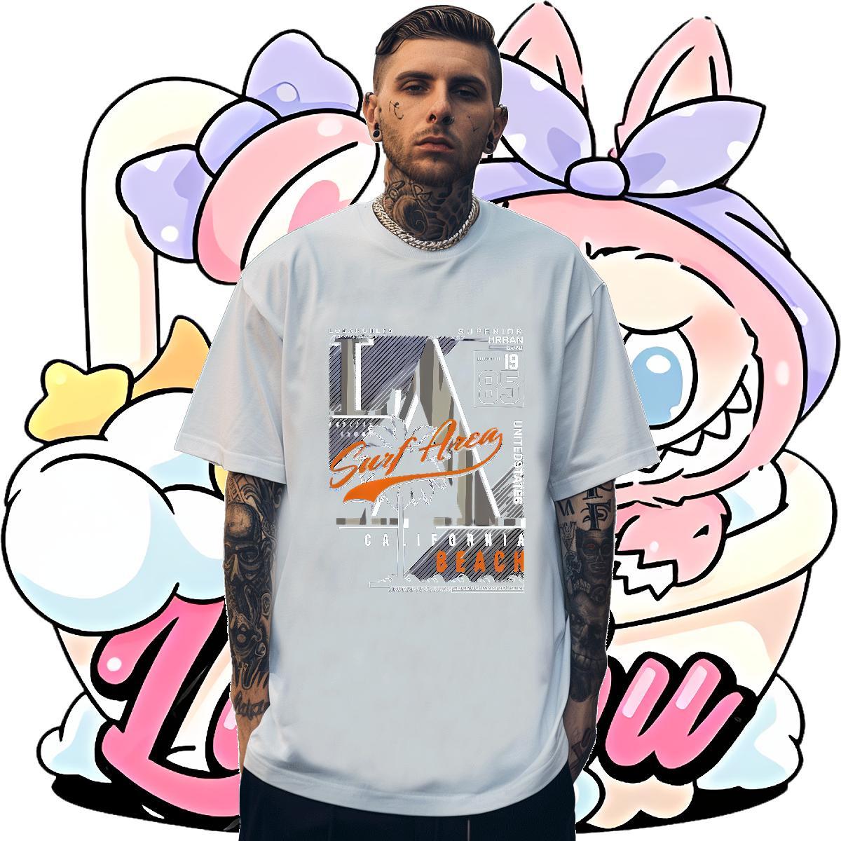 Classic Tshirts Street Casual 230g 100% Cotton Anime Print Breathable Crew Neck letter T-Shirts for Men New Arrival Top Tees