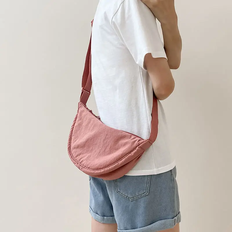 Solid Color Nylon Women's Travel Crossbody Bag Simple Female Hobos Shoulder Bags Casual Outdoor Phone Pouch Handbags Girls Purse