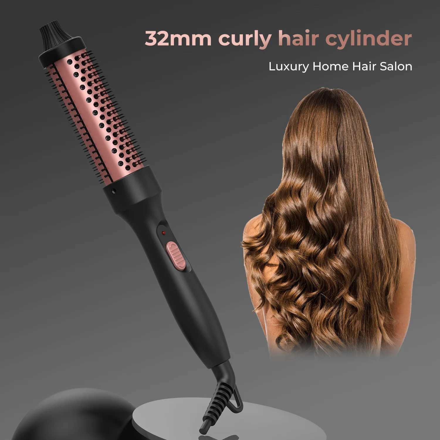 3-in-1 Curling Comb 1.5-inch Hot Brush Heated Curling Rod Short Long Hair Curling Brush Double PTC Curler W241214
