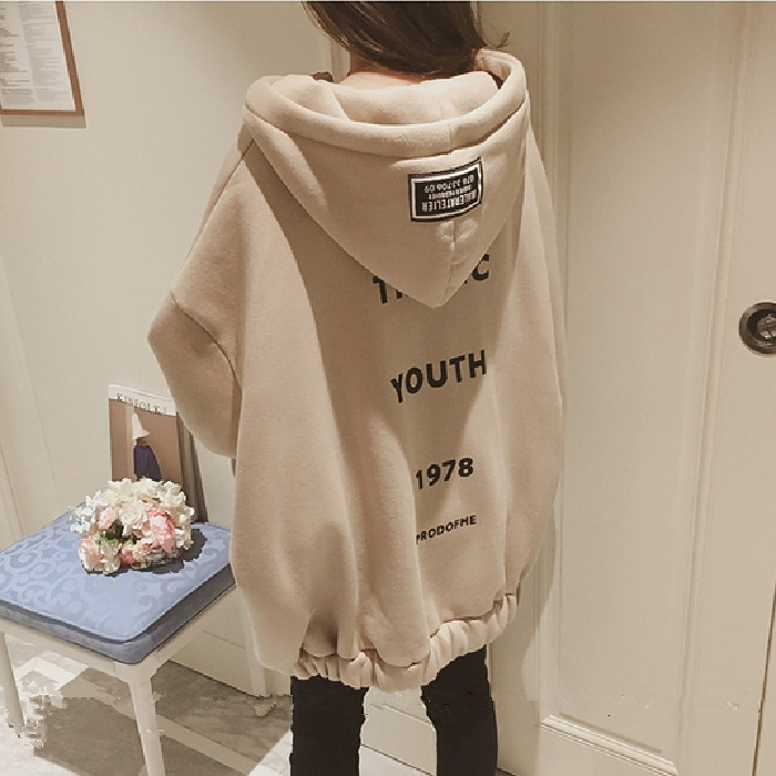 Winter Fashion Versatile Hoodie Women's Medium to Casual Long Sleeve Loose Letter Printed Coat Trendy