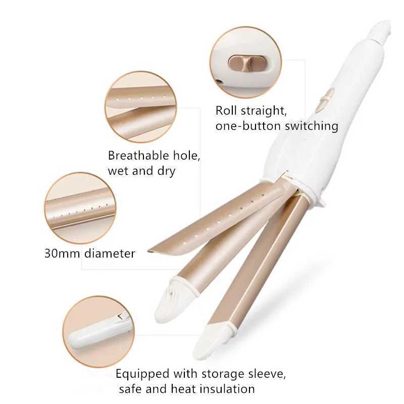 Professional Multi functional 3-in-1 Gold Ceramic Curler Iron Straightener Hot Curler Styling Tool W241214