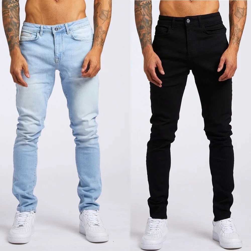 2025 Mens Jeans Elastic Skinny Solid Color Stretch Pencil Pants Slim Fit Denim Jeans Jogging Streetwear Cowboy Casual Trousers M250609