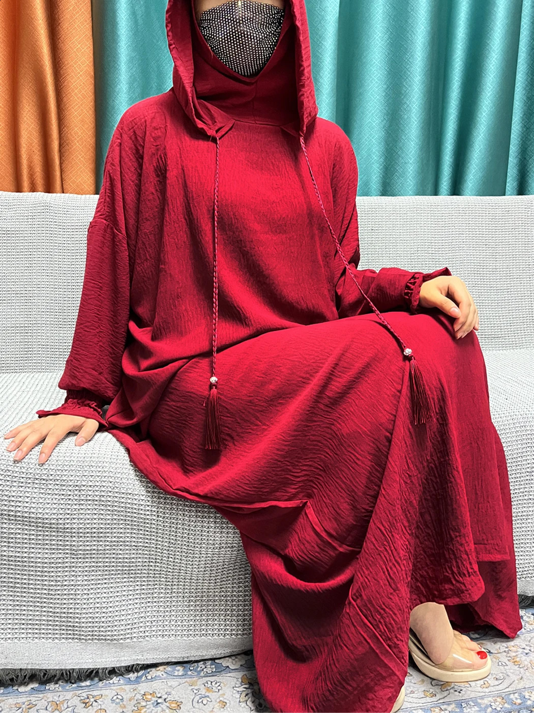 2024 Muslim Cotton Long sleeved Prayer Two piece Hooded Abayas For Women Solid Color Loose Femme Robe African Dubai Islam Dress 240802