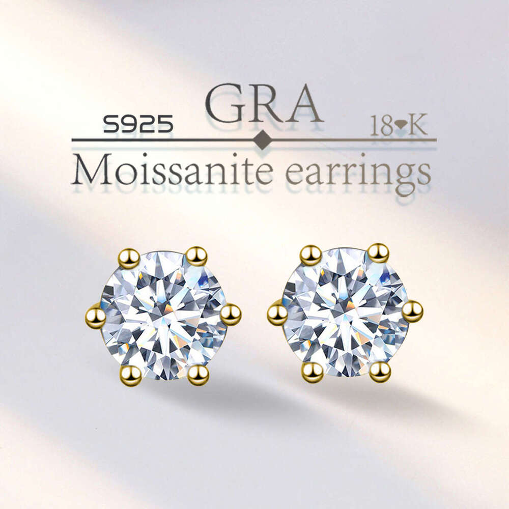 S sier plated platinum golden Stylish and simple six claws white Moissanite earrings with GRA certificate for party