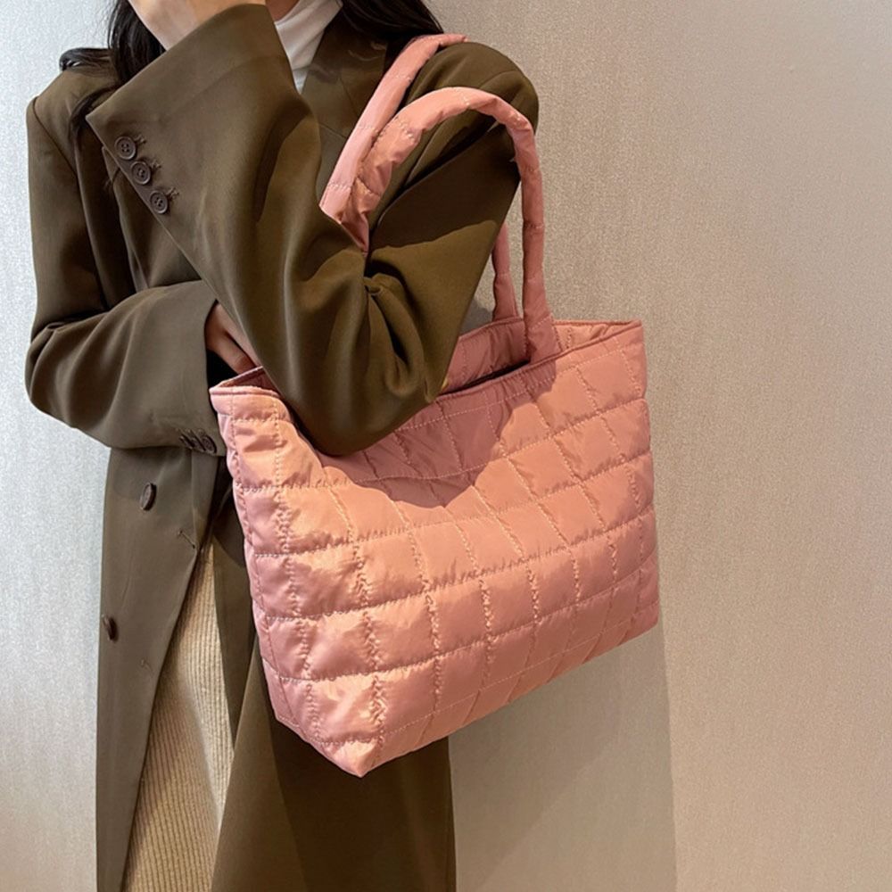 Bolso de hombro de gran capacidad para mujer, bolsos de nailon sólido, bolsos de mano casuales de algodón, bolso con asa superior, moda de invierno, n