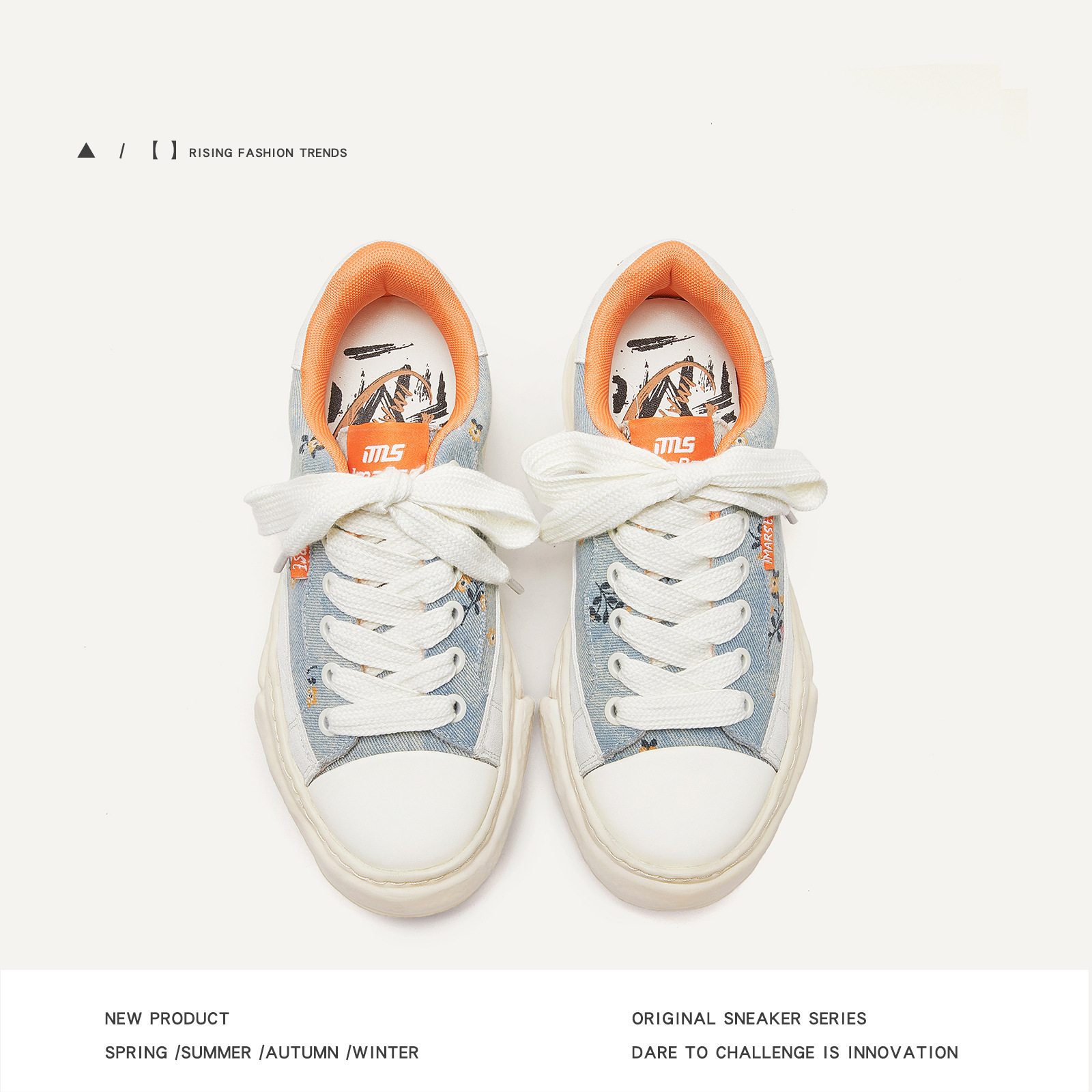 ddmynov Guochao Water Washing Denim Graffiti Casual For Men And Women Couples Thick Soled Igh Tide Shoes Outdoor