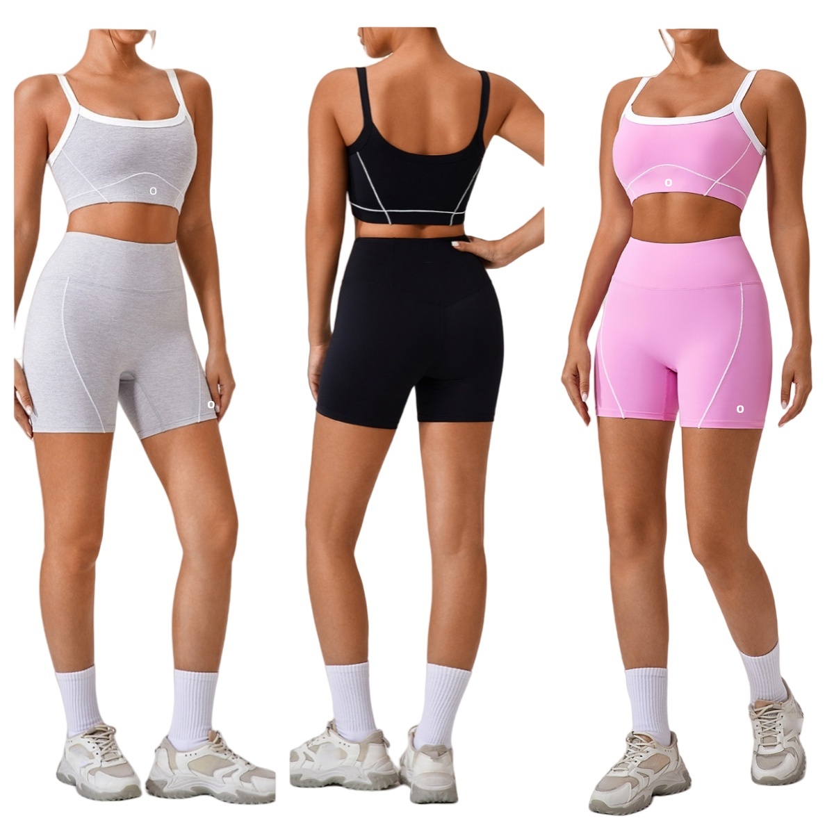 Naked and tight fitting Outdoor sports underwear Women's slim shoulder strap contrasting color set Sling yoga suit set
