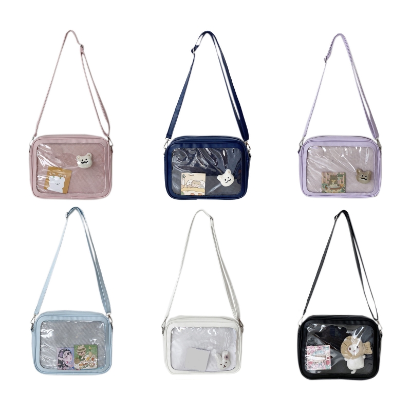 Women Girl PU Leather Handbag Transparent PVC Shoulder Messenger JK Style Crossbody Bag Satchel Tote Purse