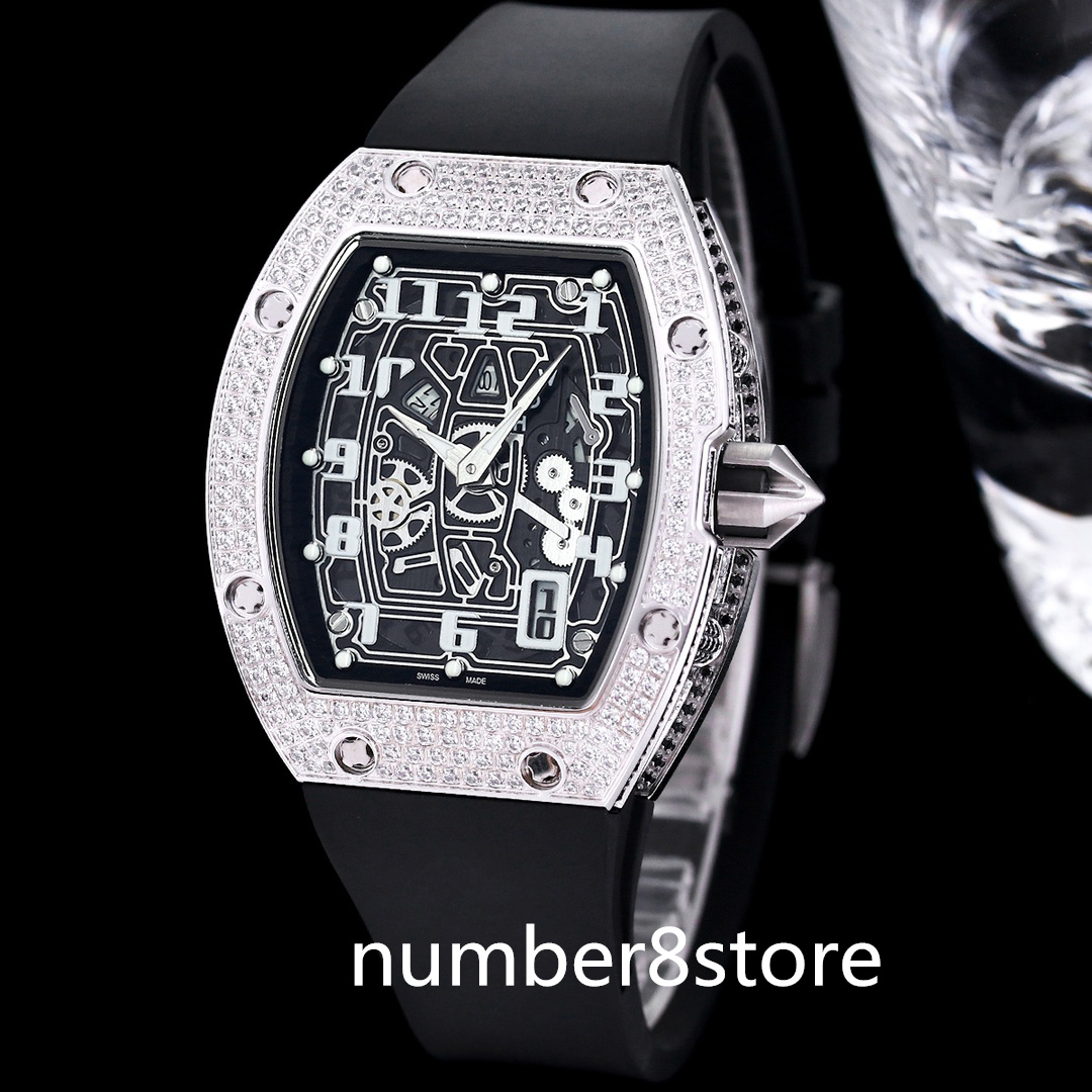 67-01 ExtraFlat Diamond Mens Watch Automatic Swiss Classic Tonneau Wristwatch Transparent Dial Sapphire Crystal Waterproof 5 Colors