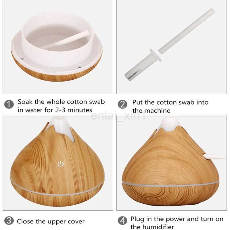 350ML Aromatherapy Essential Oil Diffuser Wood Grain Remote Control Ultrasonic Air Humidifier Cool with 7 Color LED Light Y240806