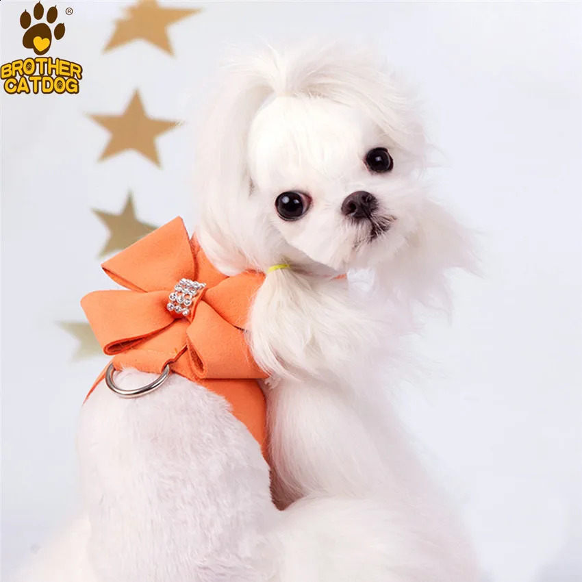 Small Dog Harness Leash Collar Soft Suede Leather Dog Harness for Puppies Chihuahua Yorkie Cute Pet Harness with Leash Bow XL 240802