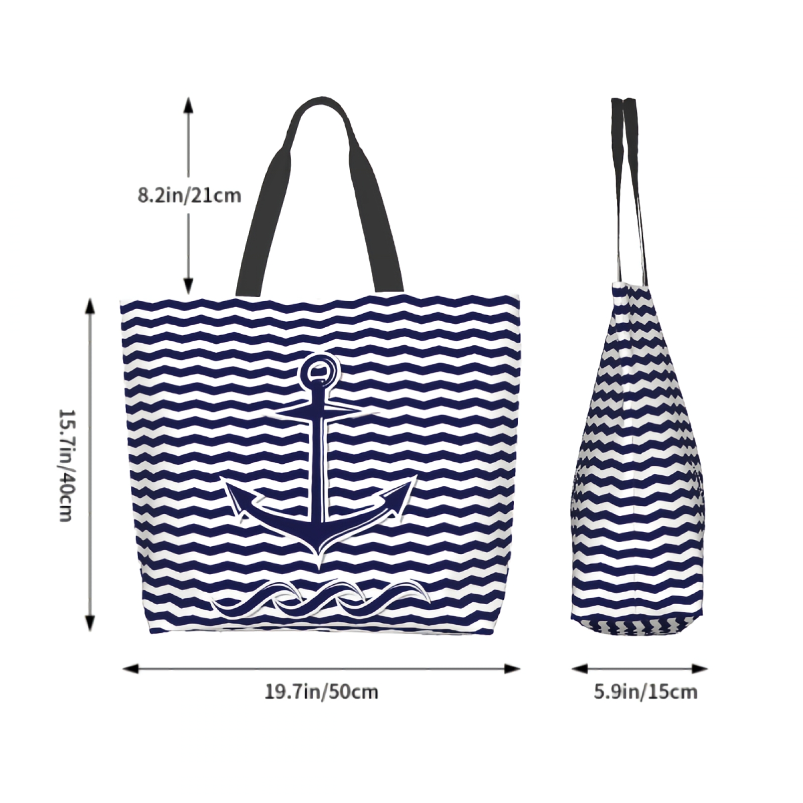 Abstract Anchor Symbol Extra Large Grocery Bag Blue and White Stripe Reusable Tote Bag Shopping Travel Storage Tote
