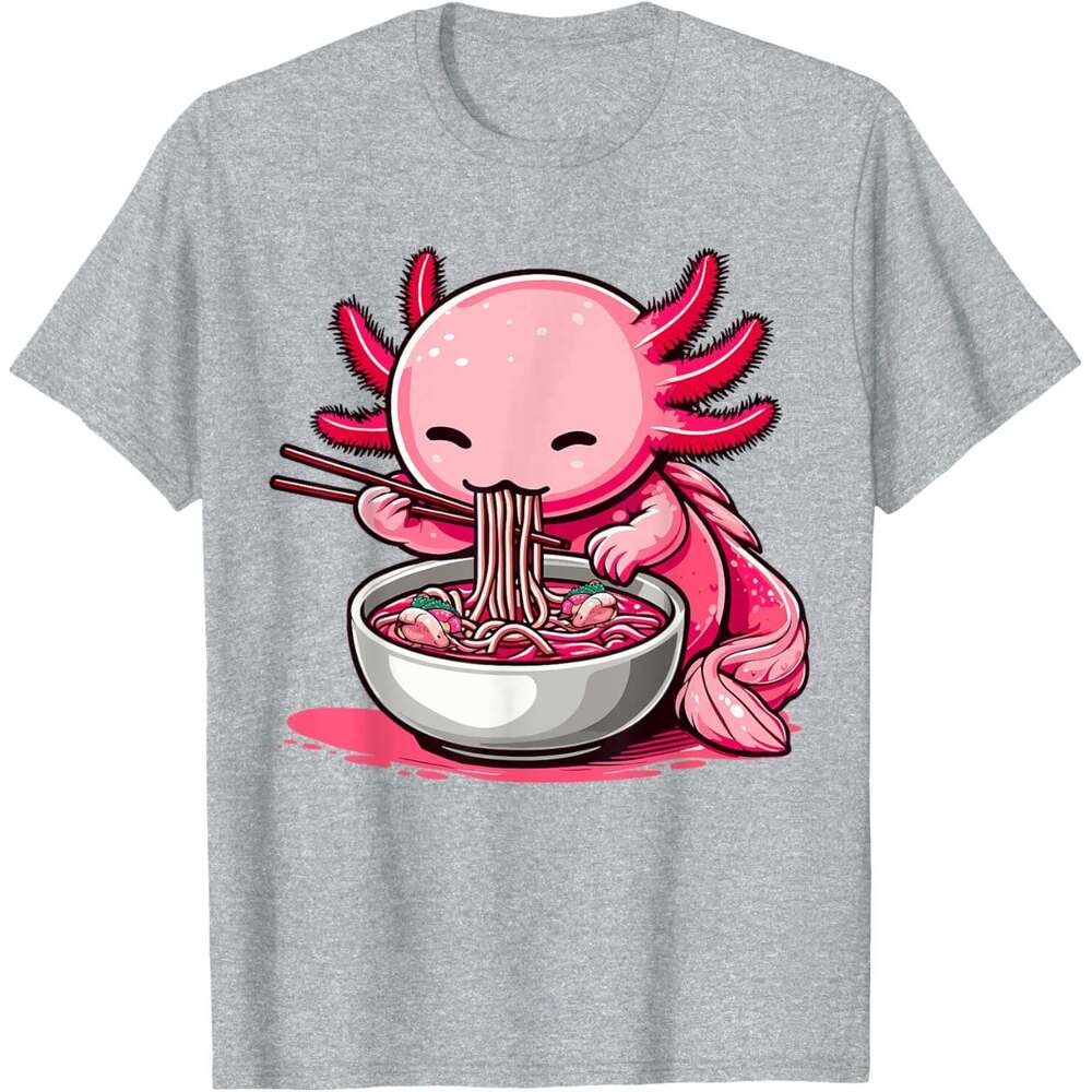 T shirt Mens Anime Kawaii Axolotl Eating Ramen Noodles Kids Teen Girl Boy T-Shirt shirts tshirt graphic tee Casual tops summer clothes Short sleeve