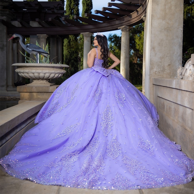 Mexican 2024 Lavender Quinceanera Dress Sweet 16 Ball Gown Butterfly Applique Lace Beaded Tull Vestidos De 15 Anos