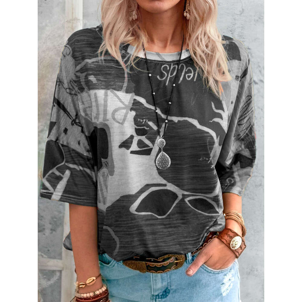 T Shirt Women Women Clothes Best Saller New Merchandise Short-sleeved Fashion Retro Harajuku Print Vintage Bottoming Womens Stripe Skinny Base Solid T
