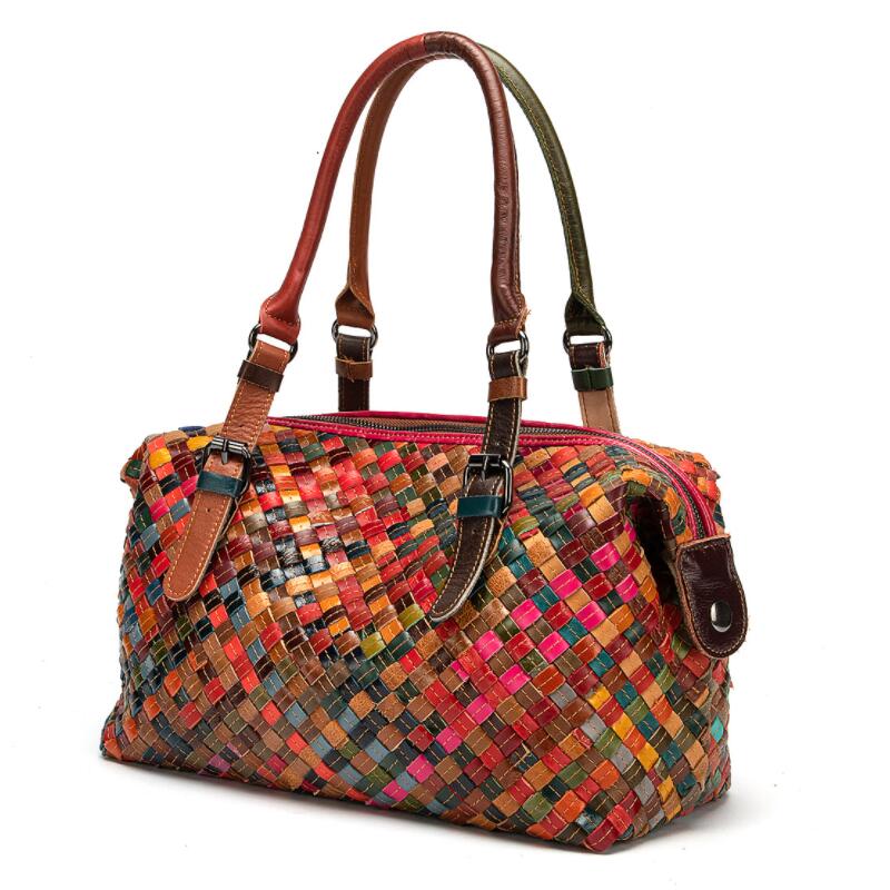 LOMANTINA New Knitting Genuine Leather Adjustable Straps Tote For Lady Travel Purses And Handbags Women's fashion Boston Bags