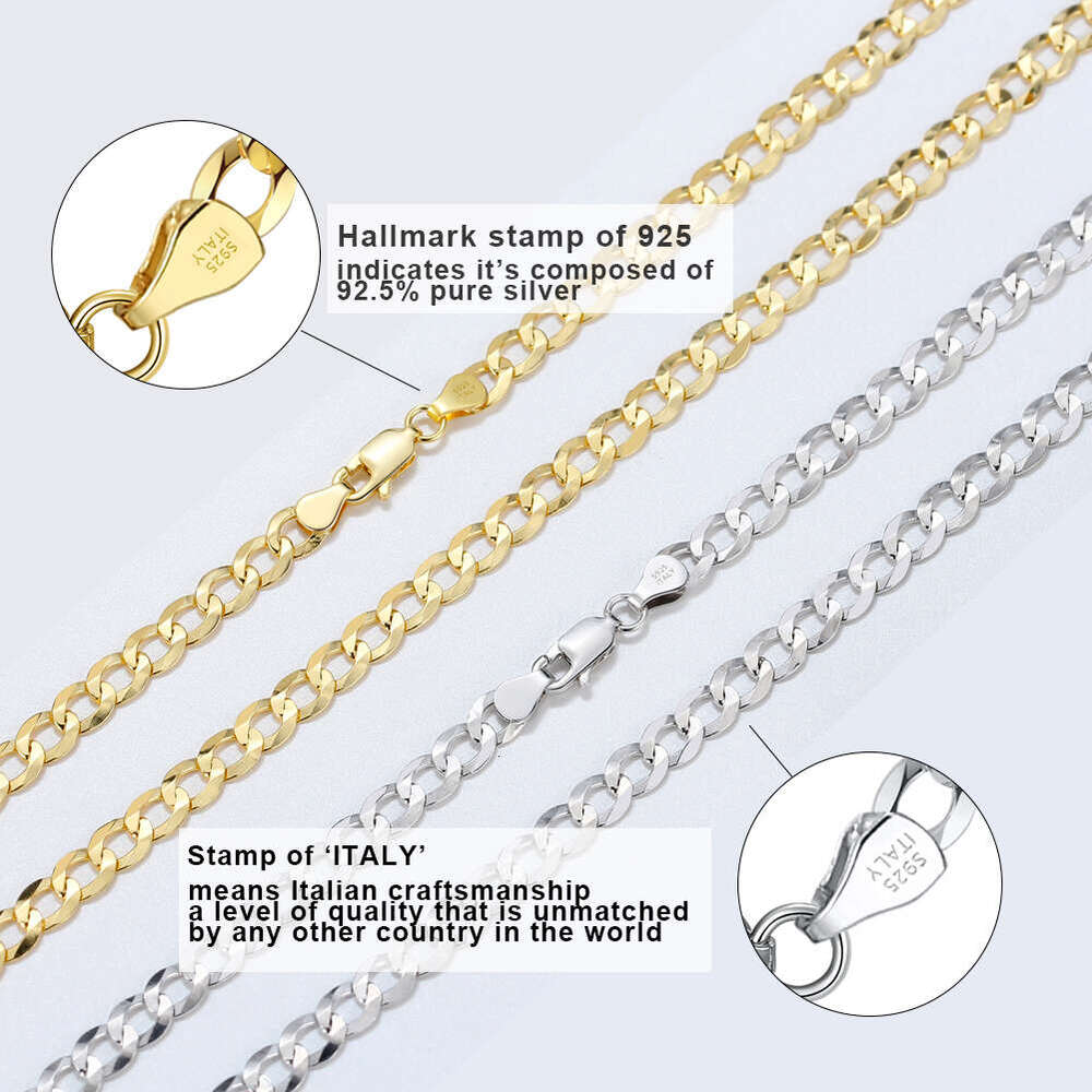 RINNTIN SC60-5 wholesale price 5mm diamond cut curb necklace sterling sier jewelry men cuban link chain