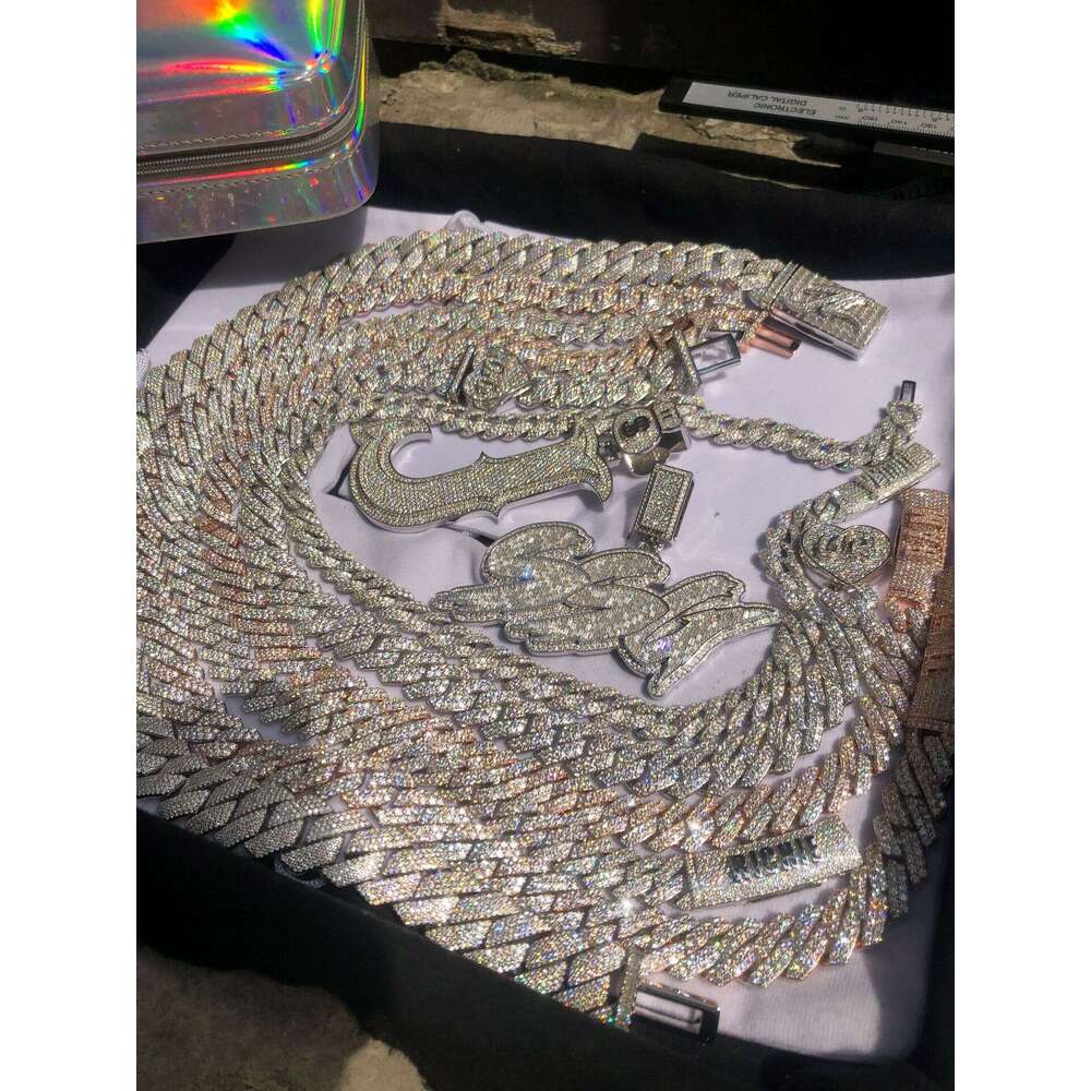 Factory Price Iced Out Chains Sier S Sterling 8mm 10mm 12mm VVS1 Moissanite Cuban Link Chain Necklace Women And Men