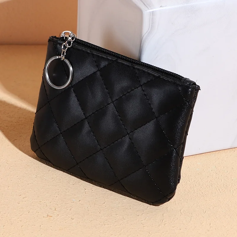 Women Key Chain Coin Purse Leather Zipper Wallet Fashion Small Purse Money Bag Lady Solid Color Clutch Change Pouch Coin Purse