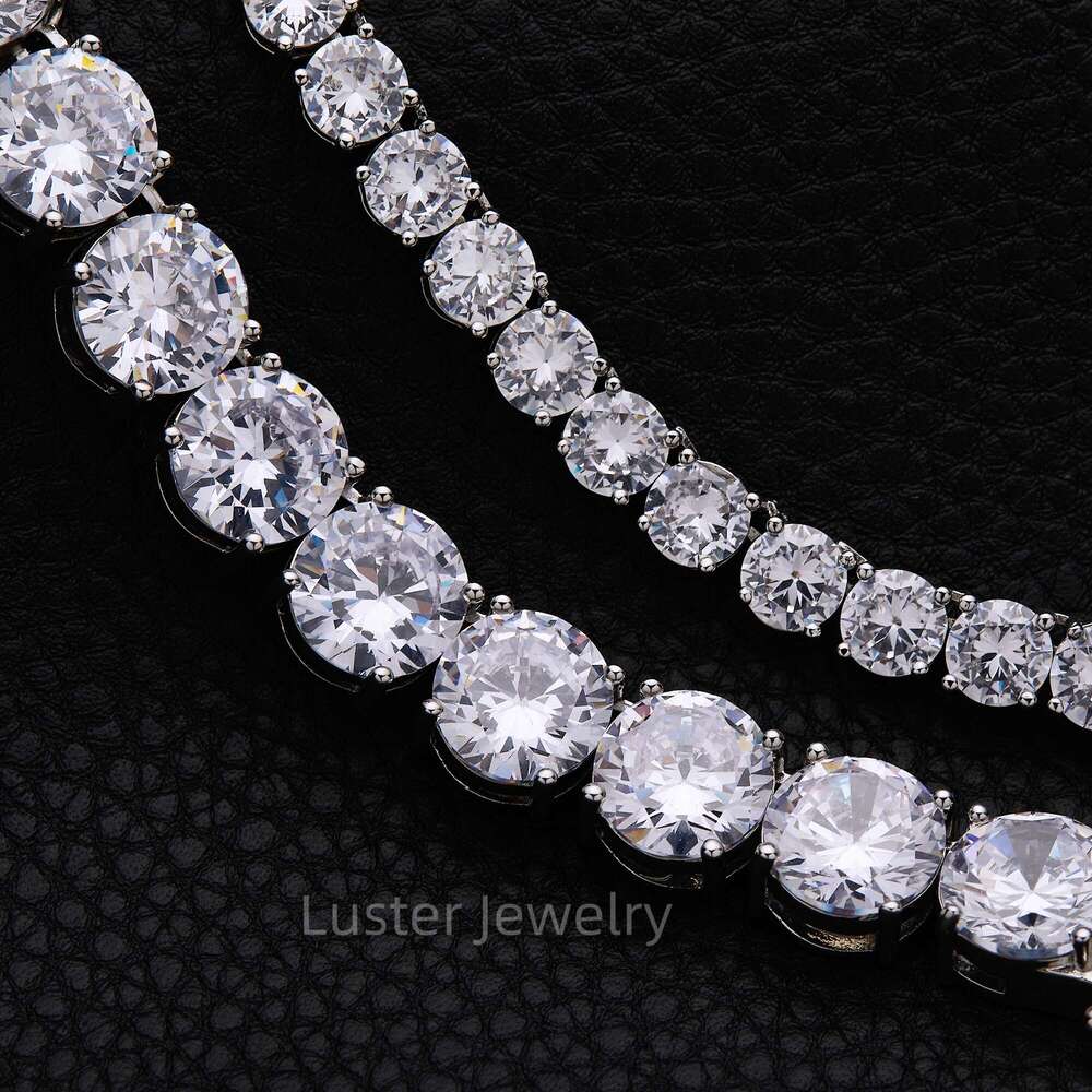 Luster Superb Fine Jewelry Sterling Sier D White Round 6/8/12mm Moissanite Tennis Chain Necklace with GRA Certificate
