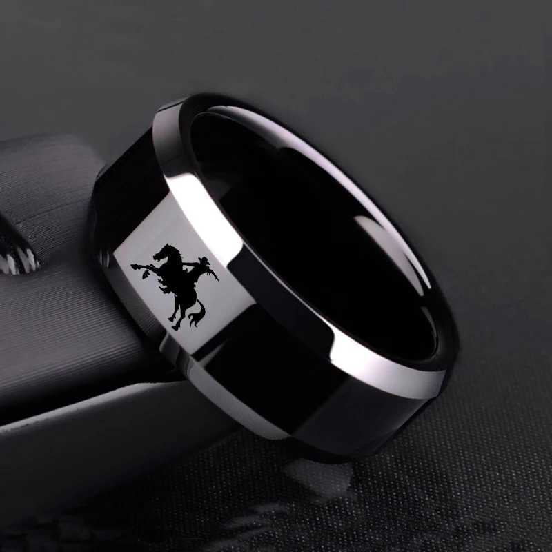 Newly designed 8mm wide black titanium stainless steel bull bone ring suitable for women men Western denim heavy metal stone style jewelry W240802