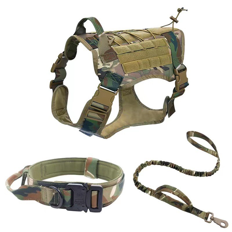 Tactical Dog Harness Collar Leash set No Pull Adjustable Pet Harness Job Training Easy Control Pet Vest Military Service Dog Harness Four Colors Three