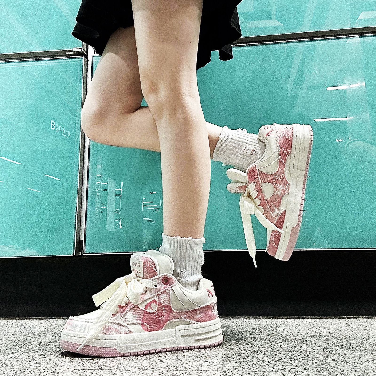 Ddmysports China Chic Street Fashion Water Wash Pink Denim Cloth Plate Men And Women S Couples Bread Shoes Outdoor