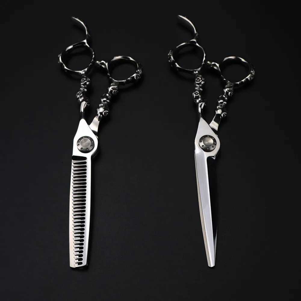 Professional Japan 440c 6 inch Skull scissor Upscale hair scissors haircut thinning barber cutting shears hairdressing scissorsM240801