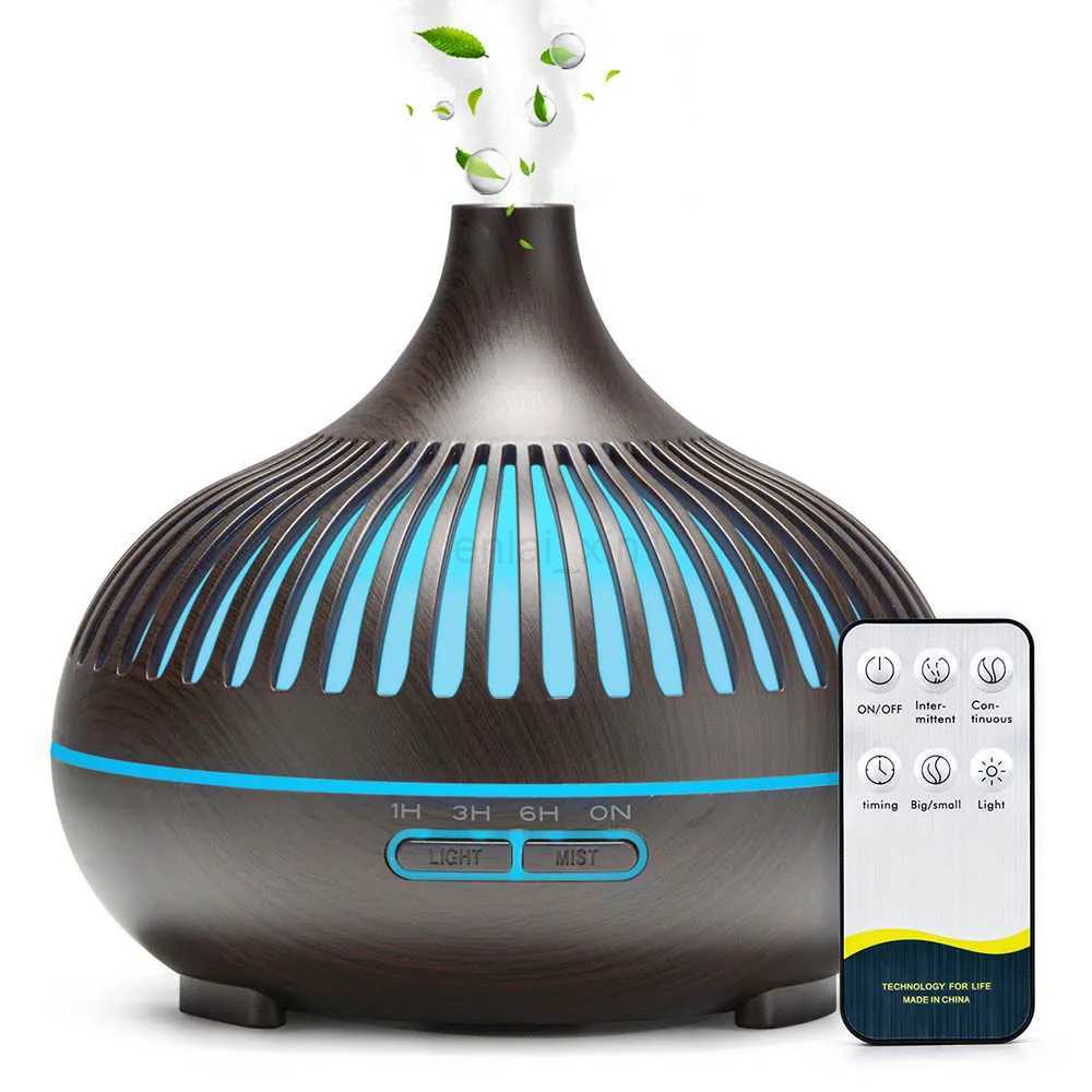 500ML Aromatherapy Essential Oil Diffuser Wood Grain Remote Control Ultrasonic Air Humidifier Cool with 7 Color LED Lights Y240806